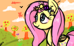 Size: 1840x1149 | Tagged: safe, artist:8-blit-poni, imported from derpibooru, fluttershy, pegasus, pony, female, floral head wreath, flower, mare, solo