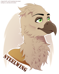 Size: 900x1125 | Tagged: safe, artist:meowcephei, imported from derpibooru, oc, oc:steelwing, oc:steelwinghollowtooth, griffon, bust, commission, griffon oc, portrait, solo