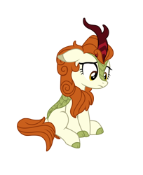 Size: 1710x2091 | Tagged: safe, artist:third uncle, artist:three uncle, imported from derpibooru, autumn blaze, kirin, sounds of silence, awwtumn blaze, cute, female, floppy ears, looking down, mare, pose, sad, sadorable, simple background, sitting, transparent background