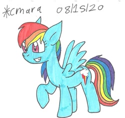 Size: 860x811 | Tagged: safe, artist:cmara, imported from derpibooru, rainbow dash, pegasus, pony, female, grin, mare, raised hoof, simple background, smiling, solo, traditional art, white background