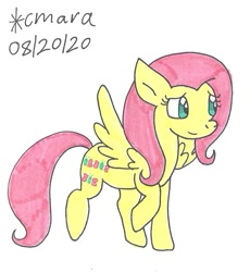 Size: 849x921 | Tagged: safe, artist:cmara, imported from derpibooru, fluttershy, pegasus, pony, female, mare, raised hoof, raised leg, simple background, solo, traditional art, white background