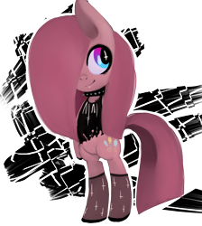 Size: 1740x1940 | Tagged: safe, artist:8-blit-poni, imported from derpibooru, pinkie pie, earth pony, pony, abstract background, bipedal, choker, clothes, female, hair over one eye, marilyn manson, pinkamena diane pie, simple background, socks, solo, spiked choker, tanktop, transparent background, wingding eyes