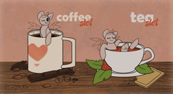 Size: 2654x1458 | Tagged: safe, artist:klooda, imported from derpibooru, oc, alicorn, pony, advertisement, alicorn oc, chocolate, coffee, coffee mug, commission, cookie, cup, cup of pony, cute, digital art, eyes closed, female, food, frog (hoof), generic pony, heart, horn, leaves, looking at you, mare, micro, mug, one eye closed, slots, smiling, smiling at you, strawberry, swimming, table, tea, teacup, text, underhoof, wings, wink, ych example, ych sketch, your character here