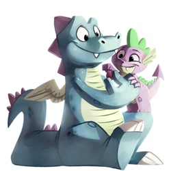 Size: 1280x1280 | Tagged: safe, artist:sifyro art, imported from derpibooru, spike, dragon, baby, baby dragon, berry, crossover, cute, dragon tales, duo, duo male, male, ord, simple background, smiling, spikabetes, white background, wingless spike