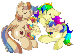 Size: 1280x965 | Tagged: safe, artist:rainbowtashie, imported from derpibooru, oc, oc:azure spice, oc:cinnamon spectrum, oc:rainbow tashie, oc:spicy cider, earth pony, pegasus, pony, adorable face, children, colt, commissioner:bigonionbean, cute, cutie mark, eyes closed, family, father and child, father and daughter, father and son, female, filly, foal, fusion, fusion:braeburn, fusion:spicy cider, fusion:wind waker, husband and wife, like father like daughter, like father like son, like mother like daughter, like mother like son, like parent like child, male, mare, mother and child, mother and daughter, mother and son, oc x oc, offspring, palindrome get, peaceful, shipping, simple background, sleeping, stallion, straight, transparent background, writer:bigonionbean
