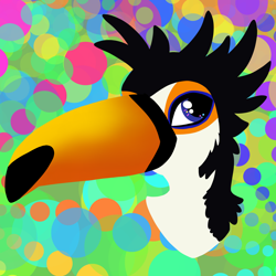 Size: 2300x2300 | Tagged: safe, artist:hellishnya, imported from derpibooru, oc, oc only, oc:tristão, bird, griffon, toco toucan, toucan, abstract background, beak, bust, commission, fluffy, head fluff, lineless, male, quadrupedal, solo, toucan griffon, ych result, zoomorphic
