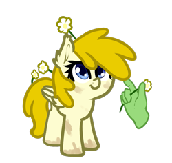 Size: 703x664 | Tagged: safe, artist:neuro, imported from derpibooru, oc, oc only, oc:anon, oc:artemis sparkshower, pegasus, pony, fanfic:everyday life with guardsmares, /mlp/, 4chan, dirty, disembodied hand, everyday life with guardsmares, flower, flower in hair, hand, pegasus oc, simple background, transparent background