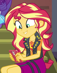 Size: 351x451 | Tagged: safe, imported from derpibooru, screencap, rarity, sunset shimmer, costume conundrum, equestria girls, equestria girls series, spoiler:eqg series (season 2), cropped, female, geode of empathy, magical geodes, phone, solo focus