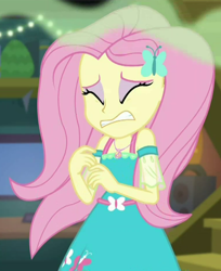 Size: 762x936 | Tagged: safe, imported from derpibooru, screencap, fluttershy, costume conundrum, costume conundrum: sunset shimmer, equestria girls, equestria girls series, spoiler:eqg series (season 2), cropped, eyes closed, female, geode of fauna, magical geodes, solo