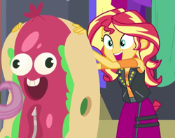 Size: 711x559 | Tagged: safe, imported from derpibooru, screencap, sunset shimmer, costume conundrum, costume conundrum: sunset shimmer, equestria girls, equestria girls series, spoiler:eqg series (season 2), cropped, female, geode of empathy, hot dog costume, magical geodes