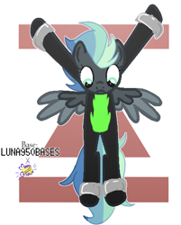 Size: 406x506 | Tagged: safe, artist:luna950bases, artist:moonglow-w, imported from derpibooru, oc, oc only, oc:stellar clouds, pegasus, pony, base used, bondage, clothes, commission, female, mare, simple background, solo, the washouts, uniform, washouts uniform, white background, ych result