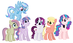 Size: 2380x1400 | Tagged: safe, artist:cherrycandi, imported from derpibooru, alicorn, earth pony, pegasus, pony, unicorn, base used, female, fusion, group, headphones, magical lesbian spawn, makeup, offspring, parent:applejack, parent:cayenne, parent:fluttershy, parent:lily, parent:lily valley, parent:marble pie, parent:pinkie pie, parent:rainbow dash, parent:rarity, parent:trixie, parent:twilight sparkle, parent:vapor trail, parent:vinyl scratch, parents:cayennity, parents:lilyjack, parents:marbleshy, parents:trixdash, parents:vaporlight, parents:vinylpie, simple background, transparent background