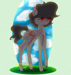 Size: 742x781 | Tagged: safe, artist:nel_liddell, imported from derpibooru, oc, oc only, pegasus, pony, chest fluff, cloud, colored hooves, pegasus oc, signature, solo, wings