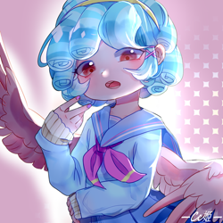 Size: 520x520 | Tagged: safe, alternate version, artist:cc姬不喝鸡汤, imported from derpibooru, cozy glow, human, anime, clothes, female, humanized, looking at you, open mouth, sailor uniform, solo, uniform, winged humanization, wings