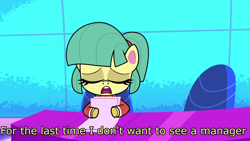 Size: 1920x1080 | Tagged: safe, edit, edited screencap, imported from derpibooru, screencap, karen (g4.5), karen (pony life), pony, my little pony: pony life, spoiler:pony life s01e43, caption, female, g4.5, image macro, karen, news reporter, solo, text, the rarity report