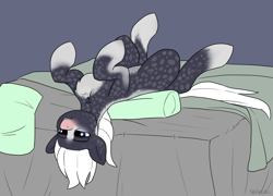 Size: 3549x2552 | Tagged: safe, artist:neoncel, imported from derpibooru, oc, oc only, oc:silverstreak, earth pony, pony, bed, coat markings, on bed, solo