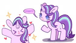 Size: 1662x928 | Tagged: safe, artist:10uhh, artist:mesqrit, imported from derpibooru, starlight glimmer, pony, unicorn, ><, cute, dialogue, eyes closed, female, glimmerbetes, heart, no pupils, open mouth, poggers, solo, speech bubble