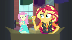 Size: 1920x1080 | Tagged: safe, imported from derpibooru, screencap, fluttershy, sunset shimmer, costume conundrum, costume conundrum: sunset shimmer, equestria girls, equestria girls series, spoiler:eqg series (season 2), female, geode of empathy, geode of fauna, magical geodes