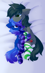 Size: 854x1376 | Tagged: safe, artist:little-sketches, artist:php146, imported from derpibooru, oc, oc only, oc:da random, oc:polaris starshine, pony, unicorn, clothes, female, male, snuggling, socks, striped socks