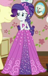 Size: 304x484 | Tagged: safe, imported from derpibooru, screencap, rarity, costume conundrum, costume conundrum: applejack, equestria girls, equestria girls series, spoiler:eqg series (season 2), bare shoulders, clothes, cropped, dress, female, sleeveless, strapless