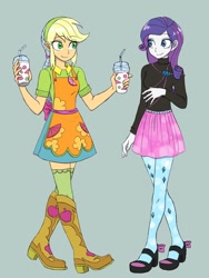 Size: 1620x2160 | Tagged: safe, artist:haibaratomoe, imported from derpibooru, applejack, rarity, equestria girls, boots, duo, female, shoes, simple background