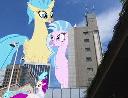 Size: 1280x985 | Tagged: safe, artist:oceanrailroader, imported from derpibooru, princess skystar, queen novo, silverstream, hippogriff, pony, my little pony: the movie, female, giant hippogriff, giant ponies in real life, giant pony, highrise ponies, irl, macro, photo, ponies in real life, trio