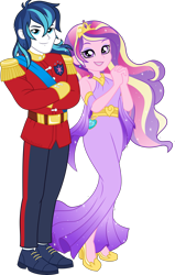 Size: 2865x4500 | Tagged: safe, artist:limedazzle, imported from derpibooru, princess cadance, shining armor, equestria girls, absurd resolution, alternate universe, alumnus shining armor, clothes, crossed arms, cute, dean cadance, dress, female, grin, high res, husband and wife, looking at you, male, pants, shiningcadance, shipping, show accurate, simple background, smiling, smiling at you, straight, transparent background, uniform