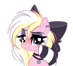 Size: 2961x2689 | Tagged: safe, artist:emberslament, imported from derpibooru, oc, oc:bay breeze, pegasus, pony, blushing, bow, choker, clothes, collar, cute, ear piercing, eyebrow piercing, eyeshadow, female, goth, hair bow, makeup, mare, piercing, simple background, snake bites, socks, striped socks, transparent background