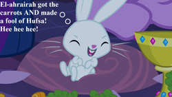 Size: 1280x720 | Tagged: safe, edit, edited screencap, imported from derpibooru, screencap, angel bunny, twilight sparkle, castle mane-ia, angelbetes, carrot, cute, food, goblet, laughing, the story of the trial of el-ahrairah, thinking, watership down