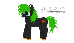 Size: 2560x1504 | Tagged: safe, artist:vinylwalk3r, imported from derpibooru, oc, oc:vinylwalk3r, earth pony, pony, blue, character, eye, eyes, green, happy, headphones, hooves, lp, mane, notes, painted, simple background, smiling, transparent background, two toned mane, vinyl