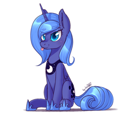 Size: 1284x1261 | Tagged: safe, artist:dsp2003, imported from derpibooru, princess luna, alicorn, pony, :p, colored pupils, cute, ear fluff, eye clipping through hair, eyebrows, eyebrows visible through hair, female, lidded eyes, looking at you, lunabetes, mare, s1 luna, simple background, sitting, smiling, solo, tongue out, white background