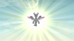 Size: 1920x1080 | Tagged: safe, imported from derpibooru, screencap, pharynx, changedling, changeling, to change a changeling, crepuscular rays, flying, male, prince pharynx, spread wings, wings