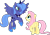 Size: 1613x1120 | Tagged: safe, artist:estories, artist:lunarangel, artist:sunran80, edit, editor:lunarangel, imported from derpibooru, vector edit, fluttershy, princess luna, alicorn, pegasus, pony, cute, female, flying, happy, lesbian, looking down, looking up, lunabetes, lunashy, mare, open mouth, raised hoof, s1 luna, shipping, show accurate, shyabetes, simple background, smiling, transparent background, vector, wings