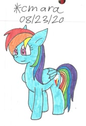 Size: 711x1043 | Tagged: safe, artist:cmara, imported from derpibooru, rainbow dash, pegasus, pony, female, mare, raised hoof, simple background, solo, traditional art, white background