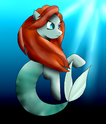 Size: 1700x2000 | Tagged: safe, artist:drawing-moo, imported from derpibooru, mermaid, merpony, seahorse, ariel, disney princess, female, fish tail, ocean, seaponified, smiling, solo, species swap, swimming, tail, the little mermaid, underwater, water