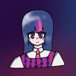 Size: 768x768 | Tagged: safe, artist:kreatywnieee, imported from derpibooru, twilight sparkle, human, abstract background, bust, clothes, female, humanized, necktie, solo