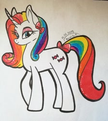 Size: 1280x1427 | Tagged: safe, artist:princesslunka10, imported from derpibooru, oc, oc only, oc:rainbow, pony, unicorn, female, horn, looking at you, mare, multicolored hair, solo, traditional art, unicorn oc