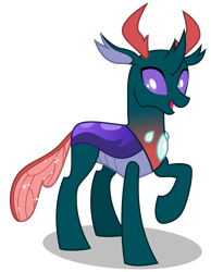 Size: 2800x3600 | Tagged: safe, artist:byteslice, imported from derpibooru, pharynx, changedling, changeling, .svg available, happy, male, prince pharynx, raised hoof, simple background, smiling, solo, svg, transparent background, vector