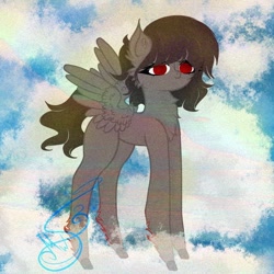 Size: 852x852 | Tagged: safe, artist:nel_liddell, imported from derpibooru, oc, oc only, pegasus, pony, chest fluff, cloud, pegasus oc, signature, solo, wings