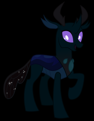 Size: 2800x3600 | Tagged: safe, alternate version, artist:byteslice, imported from derpibooru, pharynx, changedling, changeling, .svg available, black background, happy, male, prince pharynx, raised hoof, simple background, smiling, solo, svg, vector