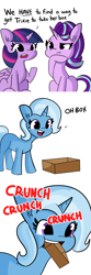 Size: 2250x6750 | Tagged: safe, artist:tjpones, artist:tjpones edits, edit, editor:i-shooped-a-pwny, imported from derpibooru, part of a set, starlight glimmer, trixie, twilight sparkle, alicorn, pony, unicorn, box, bust, comic, cute, dialogue, diatrixes, eating, everything is fixed, female, hoof on chin, mare, onomatopoeia, pica, simple background, sitting, solo, that was easy, trixie's pills, twilight sparkle (alicorn), wat, white background