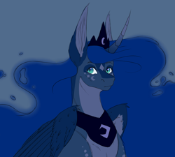 Size: 3500x3145 | Tagged: safe, artist:amcirken, imported from derpibooru, princess luna, pony, alternate design, blue background, bust, female, long ears, markings, pale belly, portrait, simple background, slit eyes, slit pupils, solo