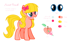 Size: 2500x1469 | Tagged: safe, artist:darbypop1, imported from derpibooru, oc, oc only, oc:sweet peach, earth pony, pony, female, glasses, mare, simple background, solo, transparent background