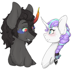 Size: 2000x2000 | Tagged: safe, artist:daniefox, imported from derpibooru, king sombra, oc, oc:harmony bell, pony, unicorn, bust, colored horn, curved horn, female, horn, mare, portrait, simple background, sombra eyes, sombra horn, transparent background