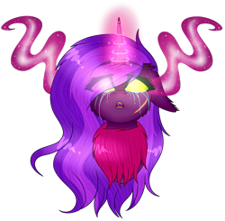 Size: 1757x1719 | Tagged: safe, artist:speedpurple26, imported from derpibooru, oc, oc only, oc:alexandra, alicorn, draconequus, hybrid, pony, glowing eyes, glowing horn, horn, hybrid oc, simple background, solo, sombra eyes, transparent background