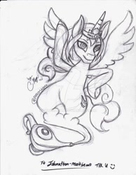 Size: 1024x1320 | Tagged: safe, artist:pyromagma, imported from derpibooru, oc, oc:khunis jirall, alicorn, genie, genie pony, pony, commission, deviantart watermark, magic lamp, obtrusive watermark, sketch, watermark