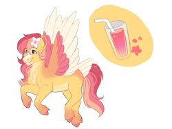 Size: 2000x1500 | Tagged: safe, artist:uunicornicc, imported from derpibooru, oc, oc only, oc:strawberry sunrise, pony, colored wings, female, flower, flower in hair, mare, multicolored wings, offspring, parent:flash sentry, parent:sunset shimmer, parents:flashimmer, simple background, solo, tail feathers, white background, wings