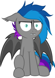 Size: 1340x1899 | Tagged: safe, artist:sakurastageani, editor:bnau, imported from derpibooru, oc, oc only, oc:lyssa, bat pony, pony, :i, base used, bat wings, ear fluff, fangs, female, floppy ears, i mean i see, looking at you, simple background, sitting, solo, transparent background, wings