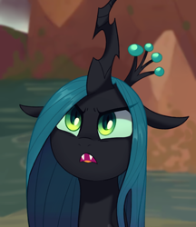 Size: 3200x3706 | Tagged: safe, artist:maren, imported from derpibooru, queen chrysalis, changeling, changeling queen, angry, cute, cutealis, fangs, female, open mouth, scene interpretation, solo