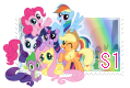 Size: 119x80 | Tagged: safe, artist:angelcubes, artist:transpichu, derpibooru exclusive, edit, imported from derpibooru, applejack, fluttershy, pinkie pie, rainbow dash, rarity, spike, twilight sparkle, season 1, group shot, mane seven, mane six, picture for breezies, simple background, stamp, transparent background